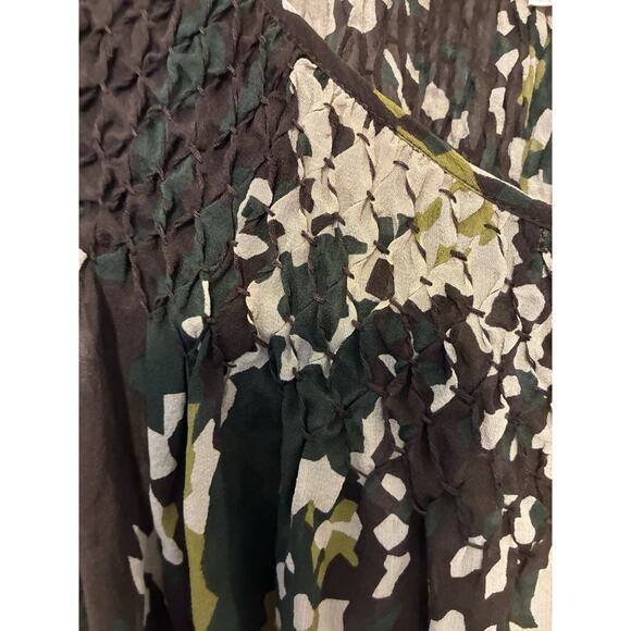 Michael Kors 100% Silk green camo print blouse 3X plus size ruched neckline Boho - Picture 14 of 16
